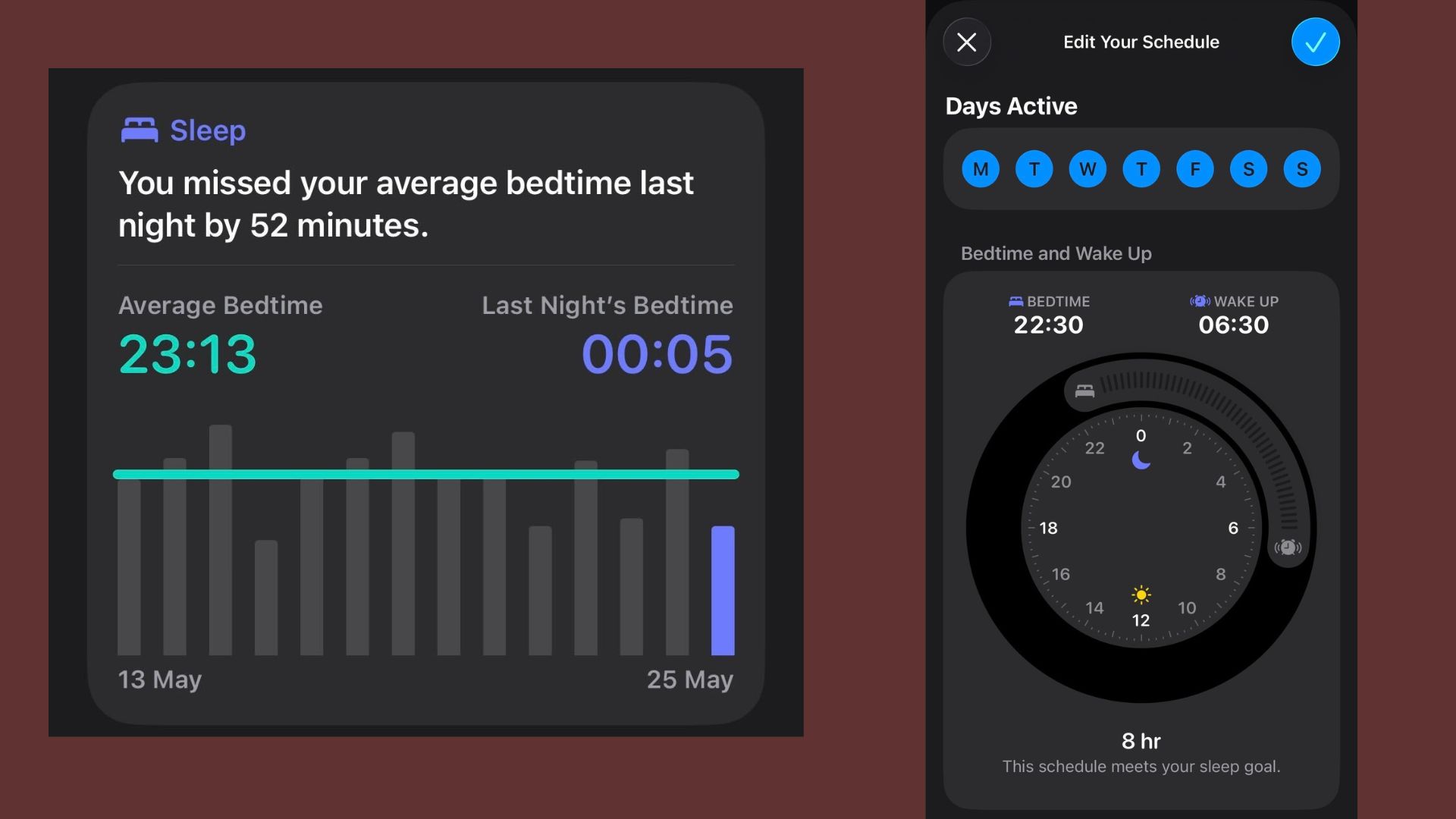 Grace Walsh setting up sleep schedule in Apple's Health app