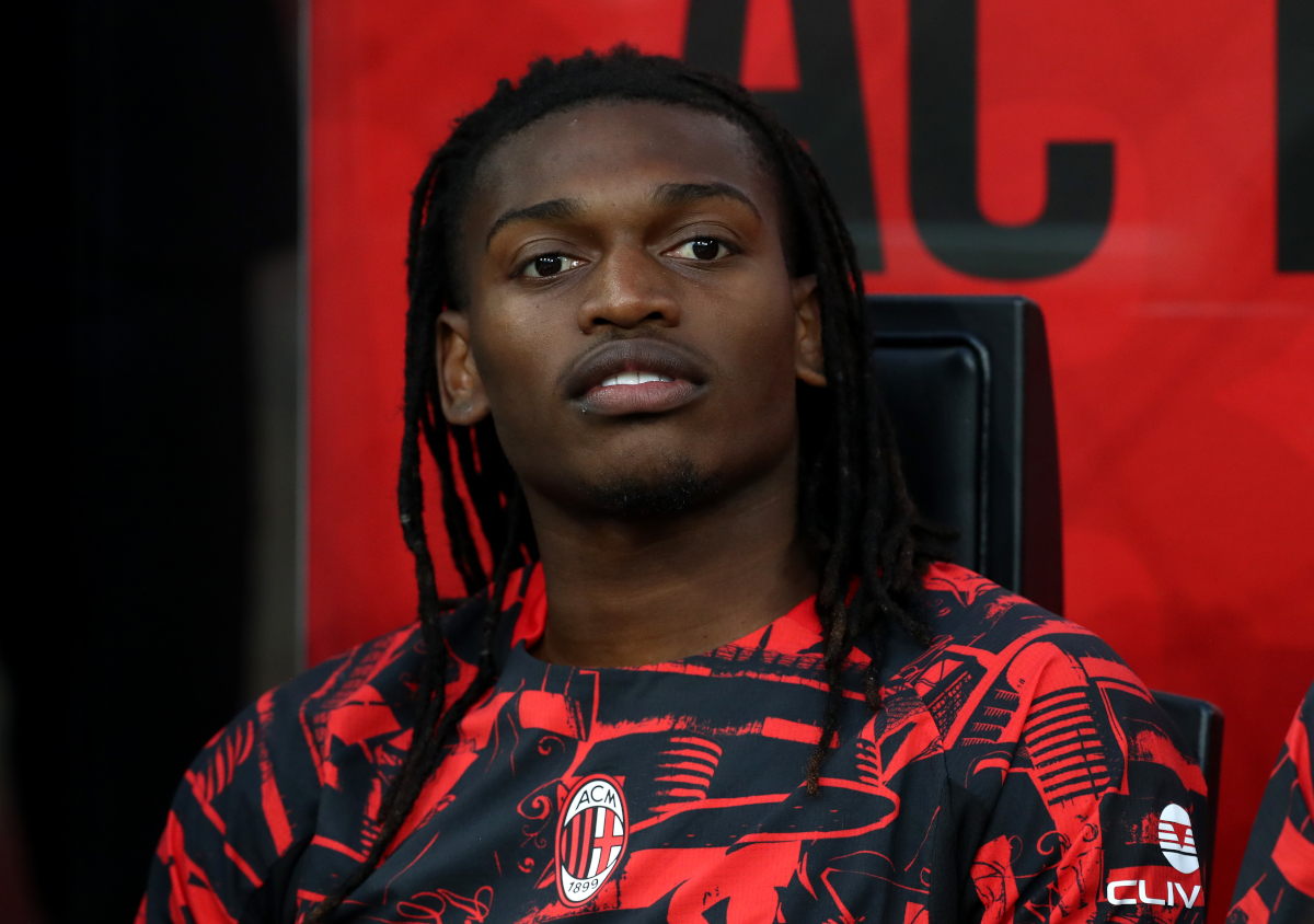 MILAN, ITALY - MAY 24: Rafael Leao of AC Milan looks on from the substitutes bench prior to the Serie A match between AC Milan and Cagliari Calcio at the Giuseppe Meazza Stadium on May 24, 2026 in Milan, Italy. (Photo by Marco Luzzani/Getty Images)