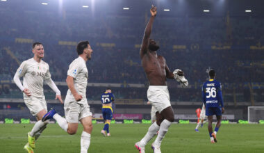 VERONA, ITALY - FEBRUARY 28: Romelu Lukaku of SSC Napoli celebrates after scoring his team second goal during the Serie A match between Hellas Verona FC and SSC Napoli at Stadio Marcantonio Bentegodi on February 28, 2026 in Verona, Italy. (Photo by Alessandro Sabattini/Getty Images)