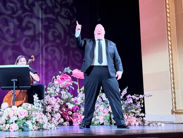Tenor Ben Gulley holds a note during Spring for the Symphony, a gala fundraiser for Symphony San Jose held Saturday, May 16, 2026, at the California Theatre in downtown San Jose. (Sal Pizarro/Bay Area News Group)
