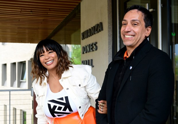 Kwanza Jones, SUPERCHARGED by Kwanza Jones Founder and CEO, and CEO and Co-Founder of Jones Feliciano Initiative and José E. Feliciano, Co-Founder and Managing Partner of Clearlake Capital, and CEO and Co-Founder of Jones Feliciano Initiative attend the Dedication of Kwanza Jones Hall & José E. Feliciano Hall at Princeton University on May 05, 2023 in Princeton, New Jersey. (Photo by Lisa Lake/Getty Images for the Kwanza Jones & José E. Feliciano Initiative)