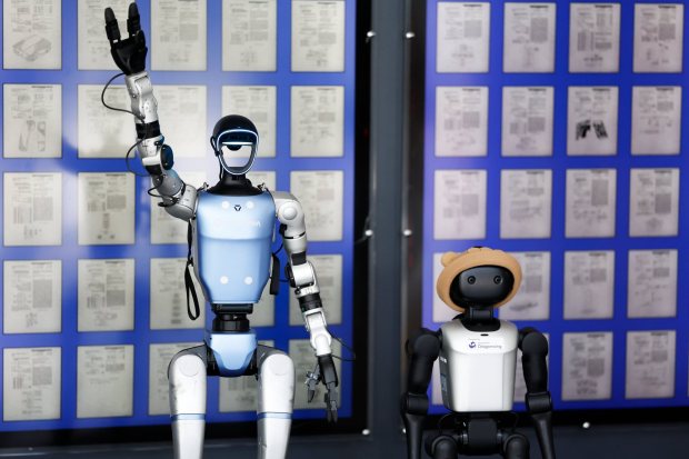 A pair of Qualcomm's Robots seen on Friday, April 3, 2026 in San Diego, California. (Meg McLaughlin / The San Diego Union-Tribune)
