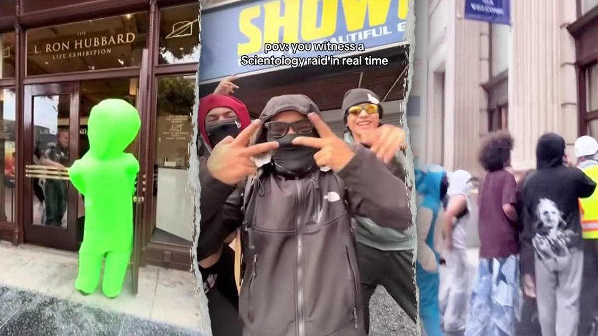 Young people participating in the viral "speed running' challenge, wearing masks and costumes