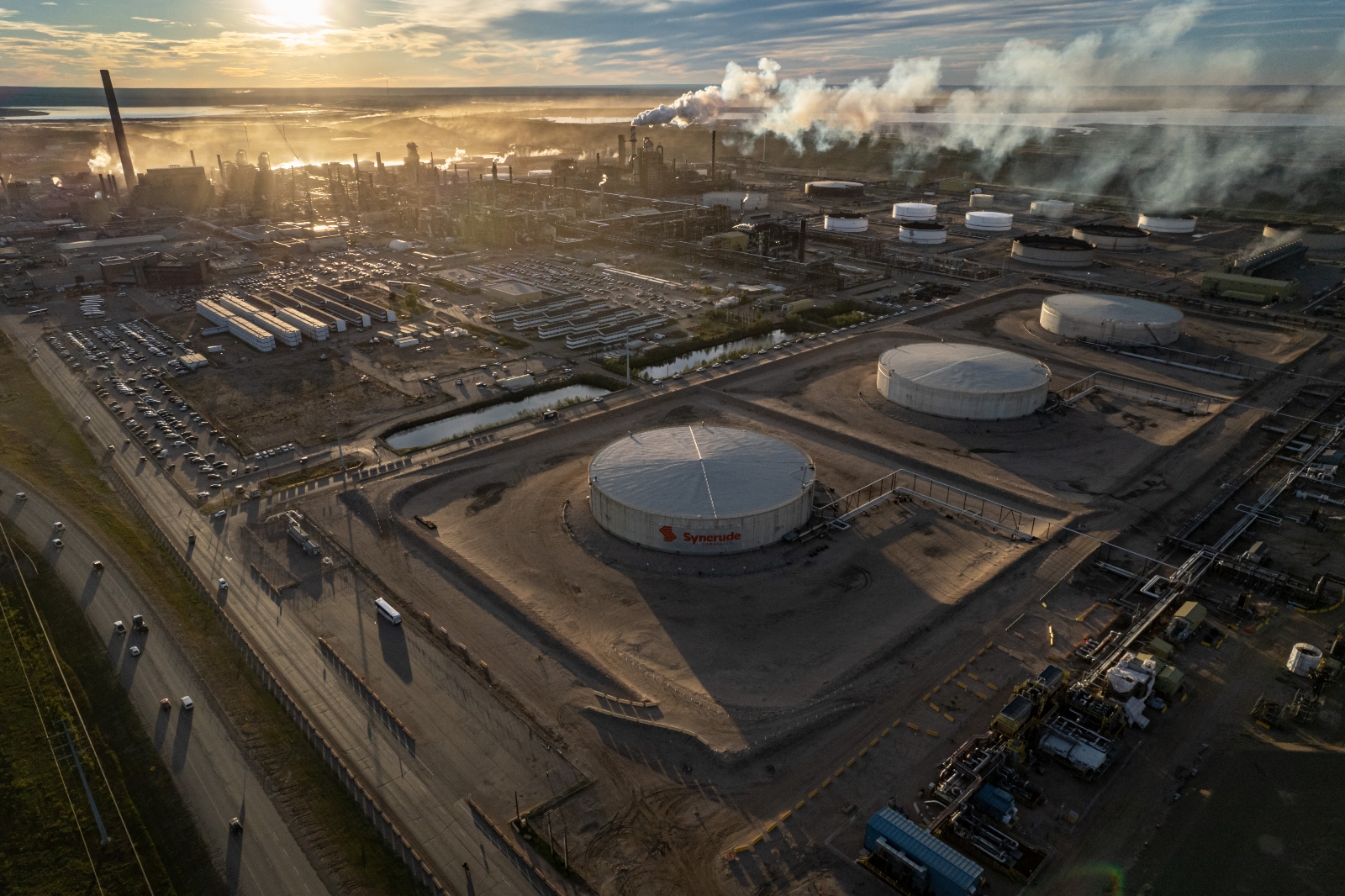 Aerial view of Syncrude oil sands mining facility near Fort McKay, Alberta