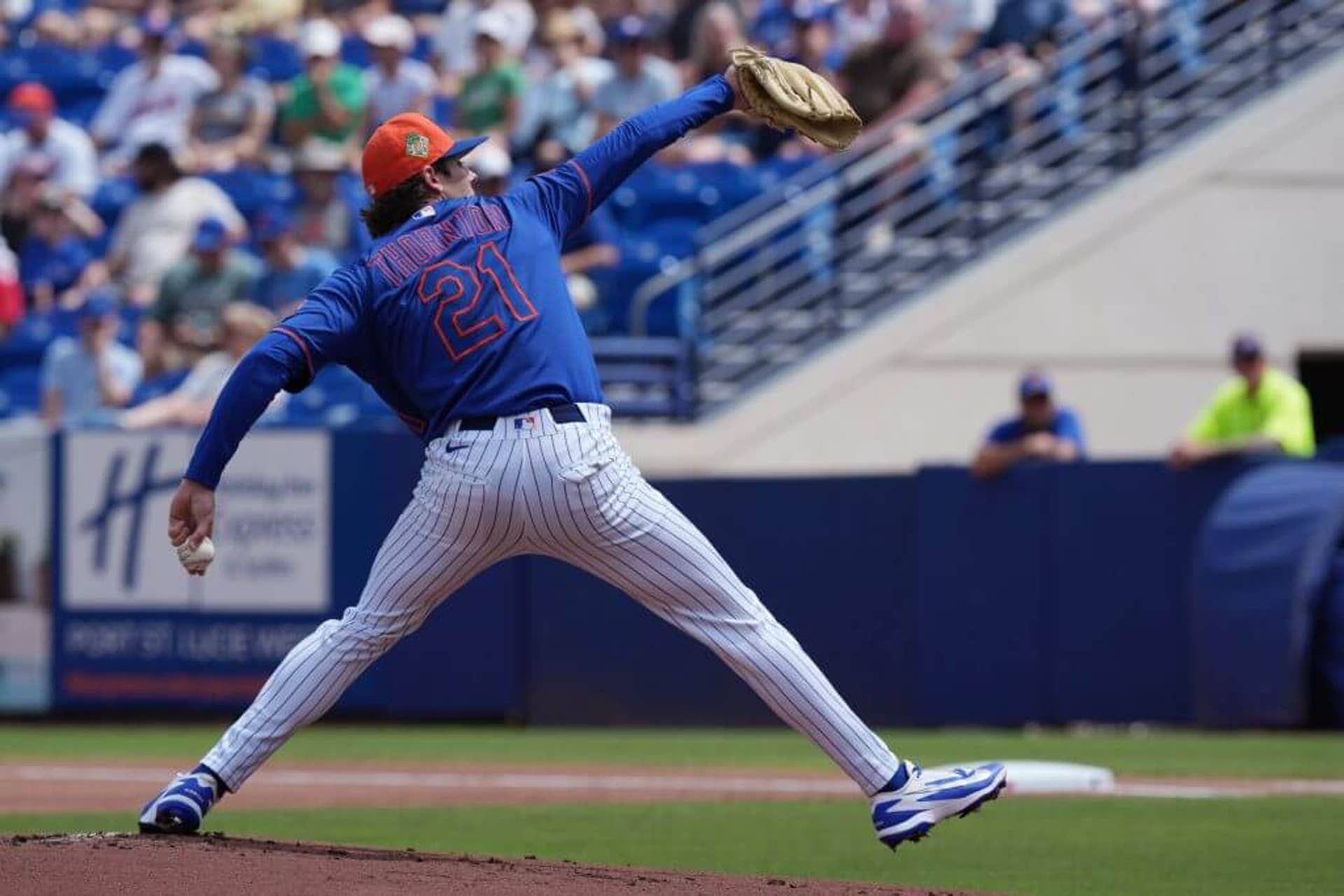 Zach Thornton pitching for the Mets in spring training in March 2026