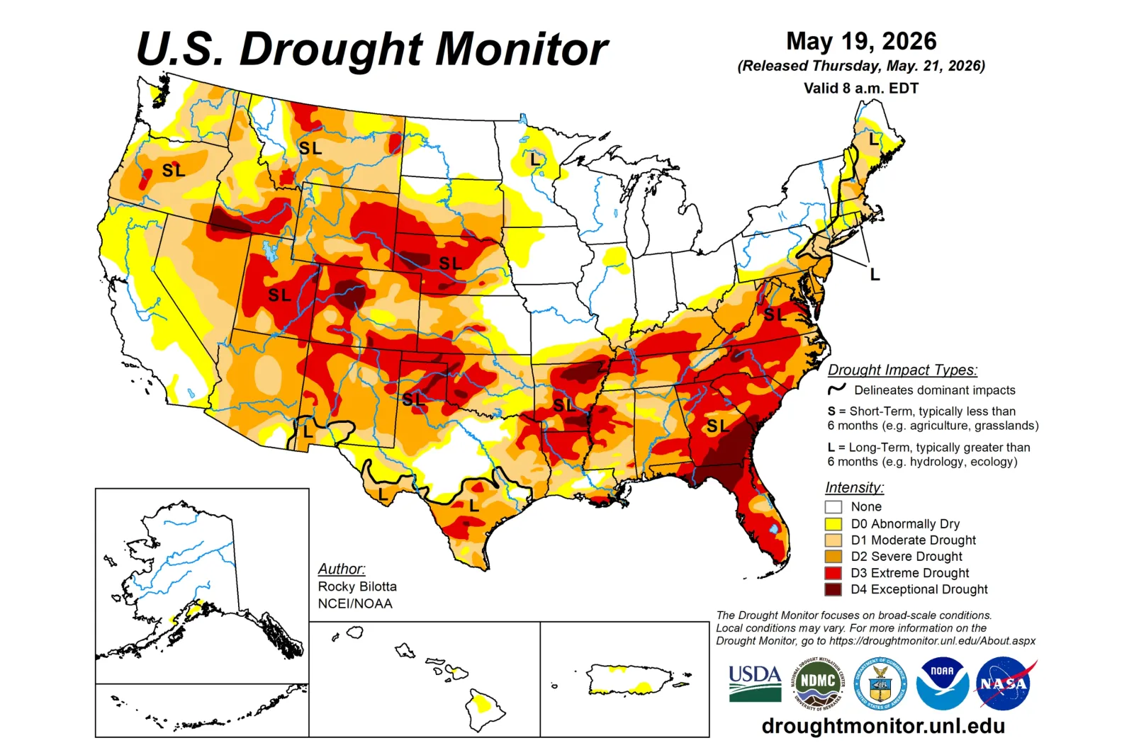 The latest release of the U.S. Drought Monitor Map.