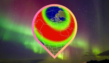 map showing where aurora might be visible in us states tonight.