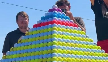 Watch: World's largest golf ball pyramid constructed on Texas course