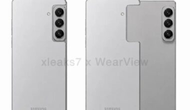 An alleged leaked mockup rendering of the "Galaxy Z Rollable" from Samsung, which shows a static "shell" that the phone's hardware slots into, as it rolls out from the left and back in.