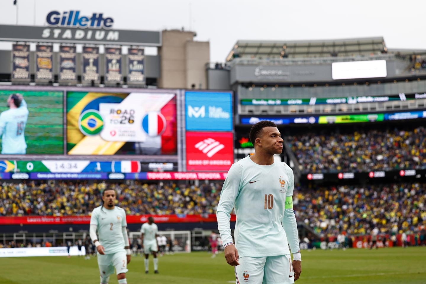 Kylian Mbappé and France played Brazil in a friendly in March at Gillette Stadium, which had its natural grass installed earlier that month.