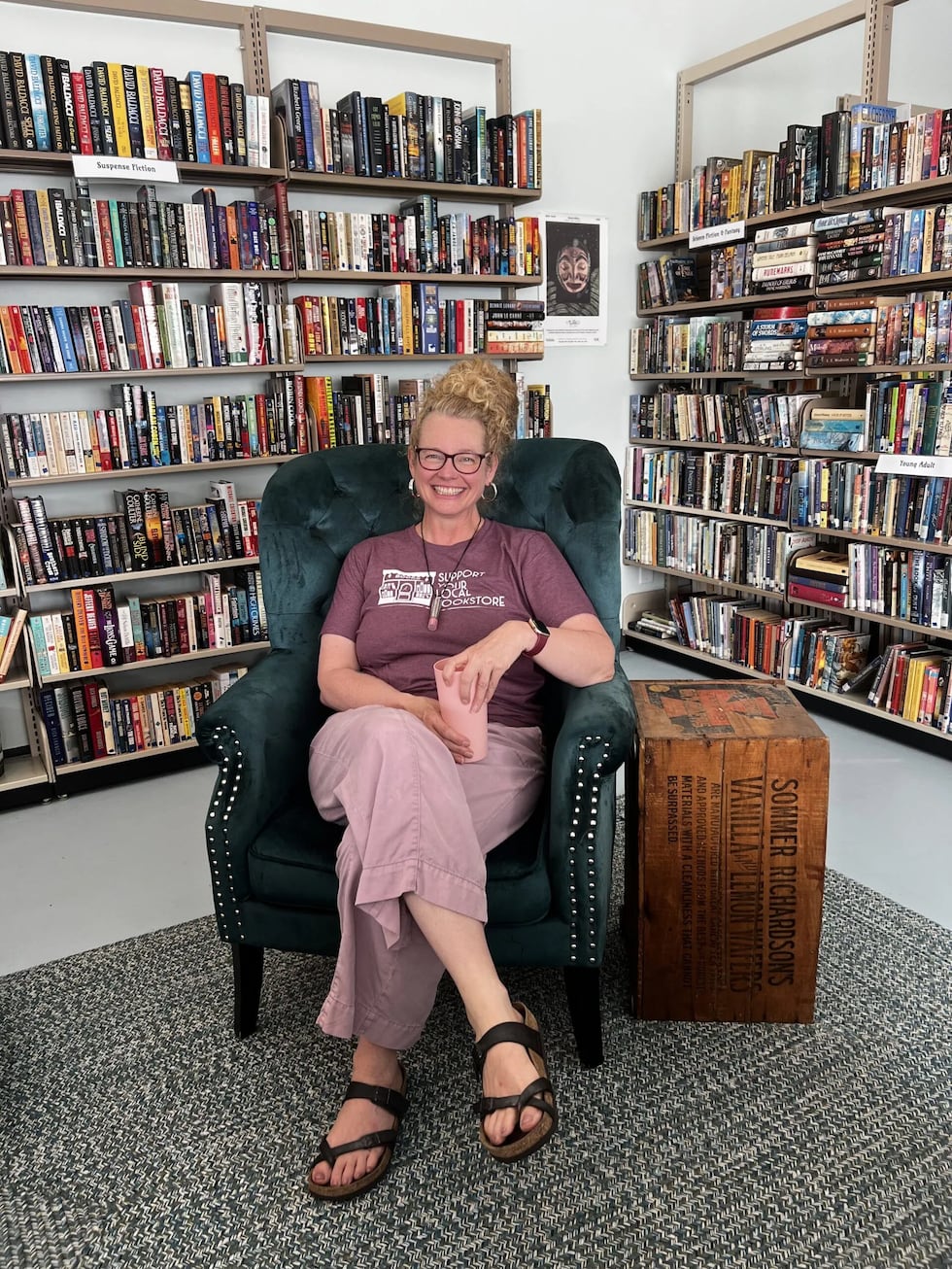 Kael Welch at The Open Book, a nonprofit bookstore in Kearney she opened with friends in 2025....