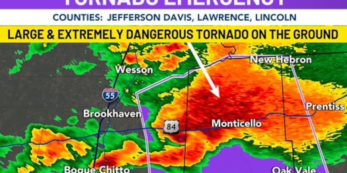 Large, violent tornado tears through parts of Mississippi, triggers Tornado Emergency
