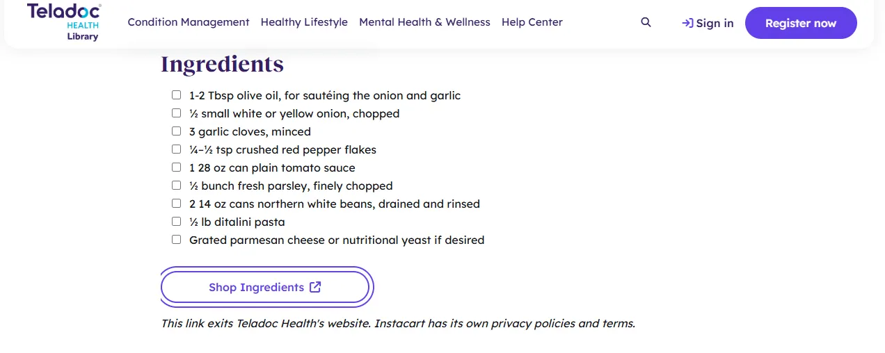 A screenshot of a recipe on a website.