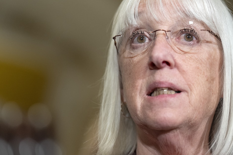 caption: Sen. Patty Murray, D-Wash., speaks about the first weeks of the Trump administration, Tuesday, Jan. 28, 2025, on Capitol Hill in Washington. 