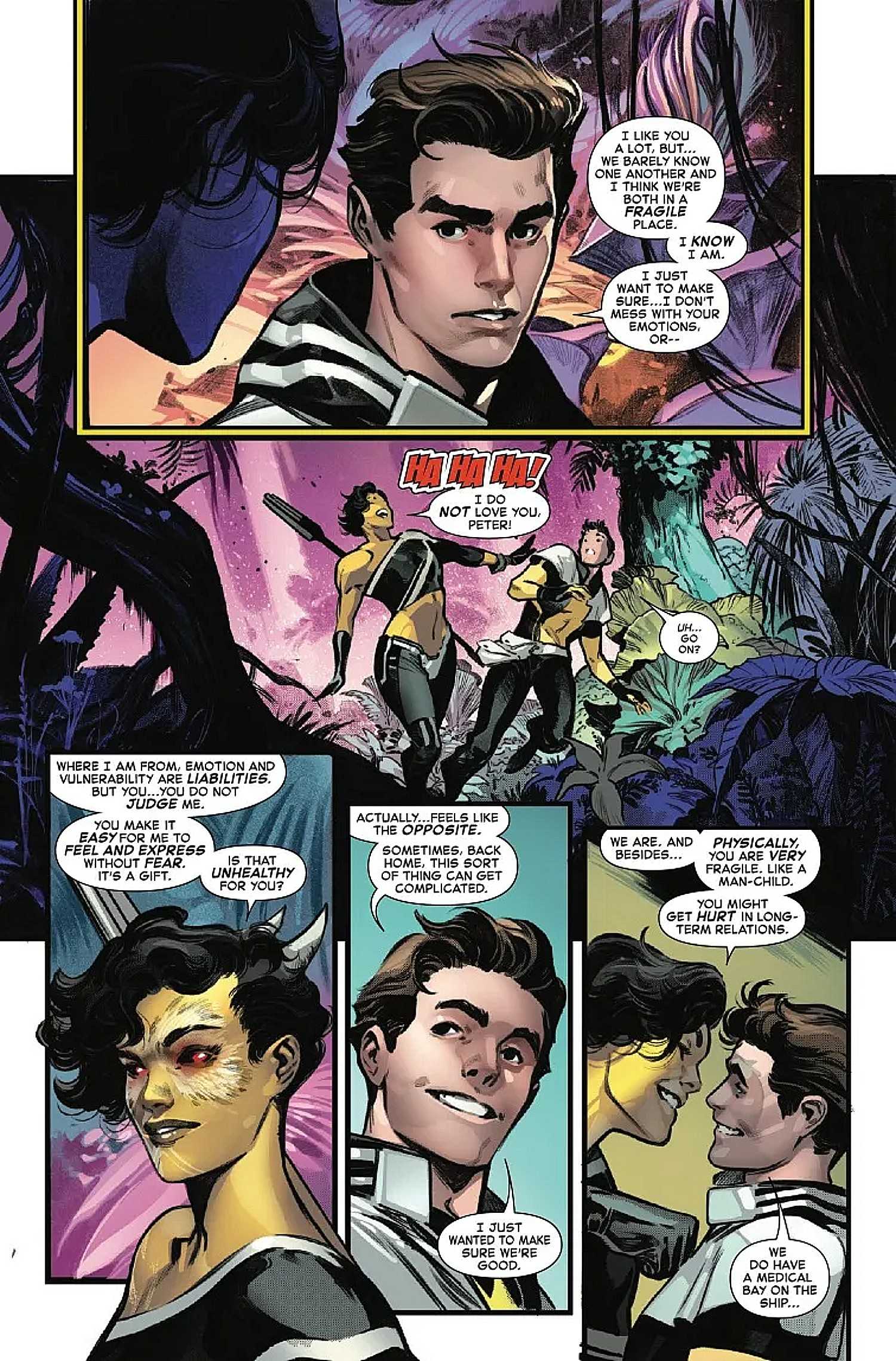 Amazing Spider-Man #17, Peter and Raelith flirt