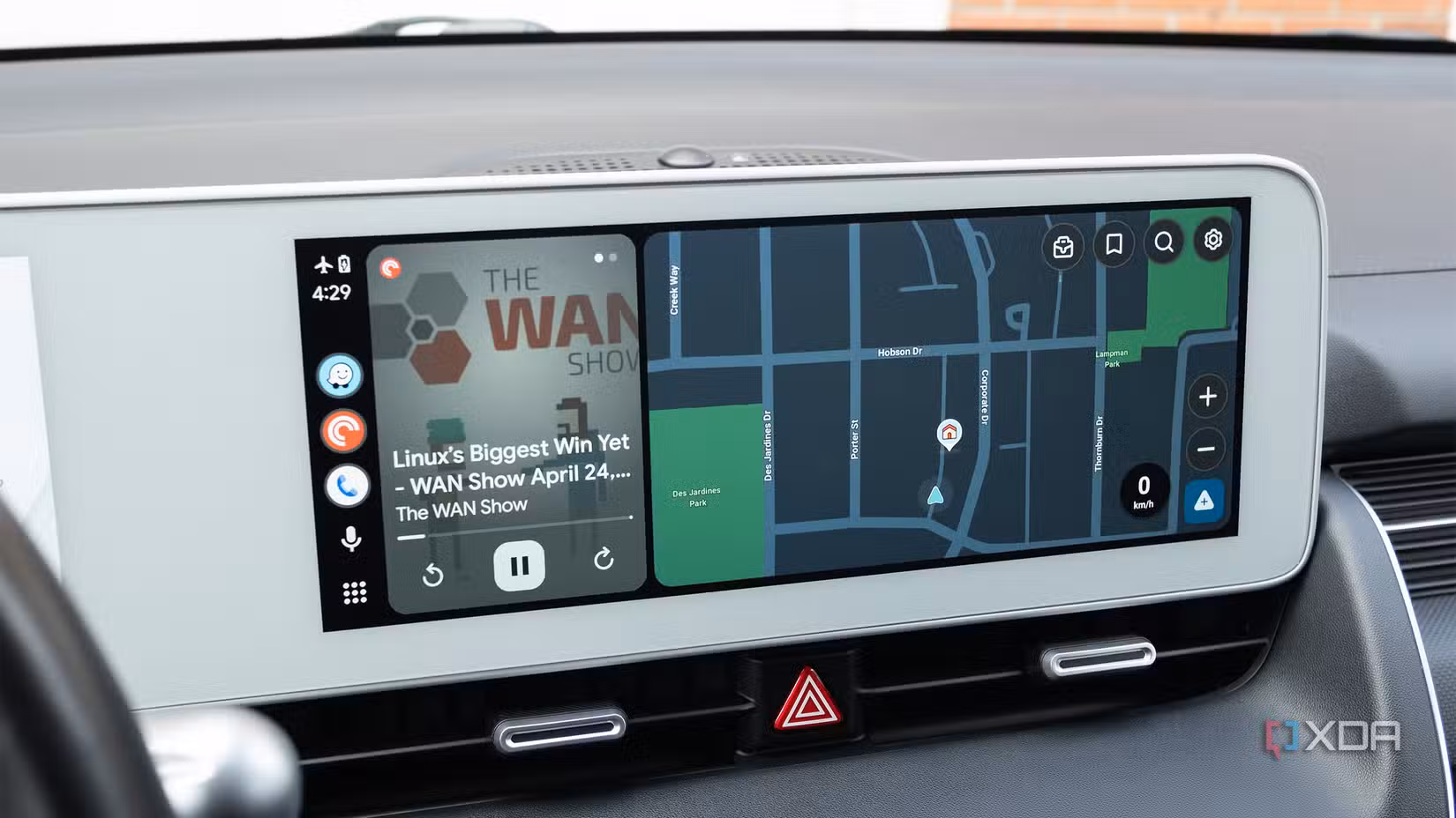 Android Auto with Google Maps and Pocket Casts running on it