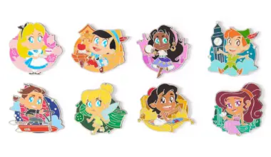 In a pastel, multicolored box, the Animated Cuties mystery pins come two to a box. There are eight possible pins you can receive.