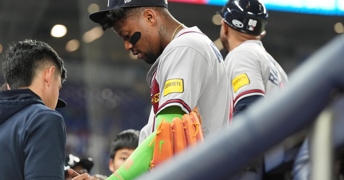 Ronald Acuña Jr. exits Marlins game as precaution due to left thumb pain