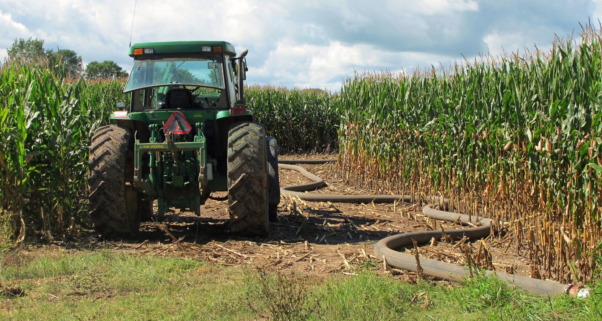 tractor, hose, manure, farming, runoff