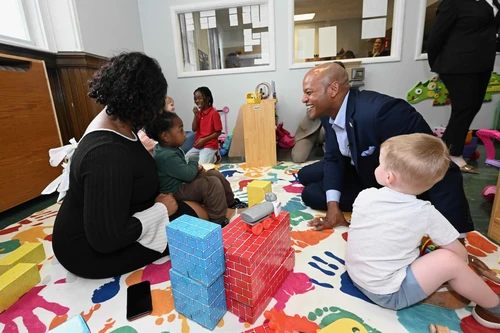 Governor Moore Speaking With Children