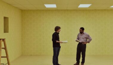 A photo of Kane Parsons and Chiwetel Ejiofor on the set of "Backrooms."