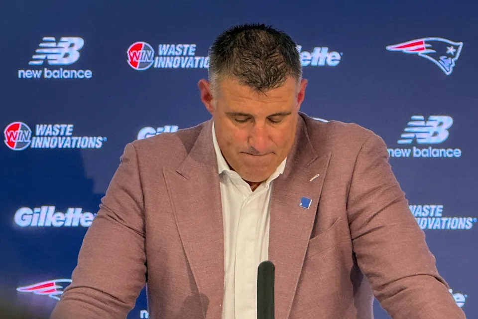 Vrabel (seen above at a press conference last month) denied wrongdoing, but later admitted his “previous actions don’t meet the standards that I hold myself to.” AP