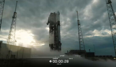 The SpaceX Falcon 9 rocket with a Dragon cargo spacecraft atop stands at its launch pad at Space Launch Complex 40 at Cape Canaveral Space Force Station in Florida moments after mission teams stood down from Wednesday's launch opportunity.
