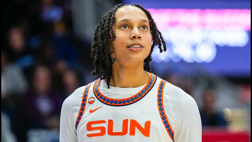 Connecticut Sun center Brittney Griner (42) looks on against the <a class="link " href="https://sports.yahoo.com/wnba/teams/toronto/" data-i13n="sec:content-canvas;subsec:anchor_text;elm:context_link" data-ylk="slk:Toronto;sec:content-canvas;subsec:anchor_text;elm:context_link;itc:0" data-yga="{"yLinkElement":"context_link","yModuleName":"content-canvas","yLinkText":"Toronto","ySubModuleName":"anchor_text","yHasCommerce":false}">Toronto</a> Tempo.Kevin Sousa-Imagn Images