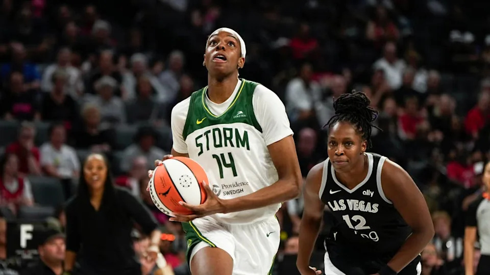 Seattle Storm center <a class="link " href="https://sports.yahoo.com/wnba/players/10213/" data-i13n="sec:content-canvas;subsec:anchor_text;elm:context_link" data-ylk="slk:Dominique Malonga;sec:content-canvas;subsec:anchor_text;elm:context_link;itc:0" data-yga="{"yLinkElement":"context_link","yModuleName":"content-canvas","yLinkText":"Dominique Malonga","ySubModuleName":"anchor_text","yHasCommerce":false}">Dominique Malonga</a> (14)Lucas Peltier-Imagn Images