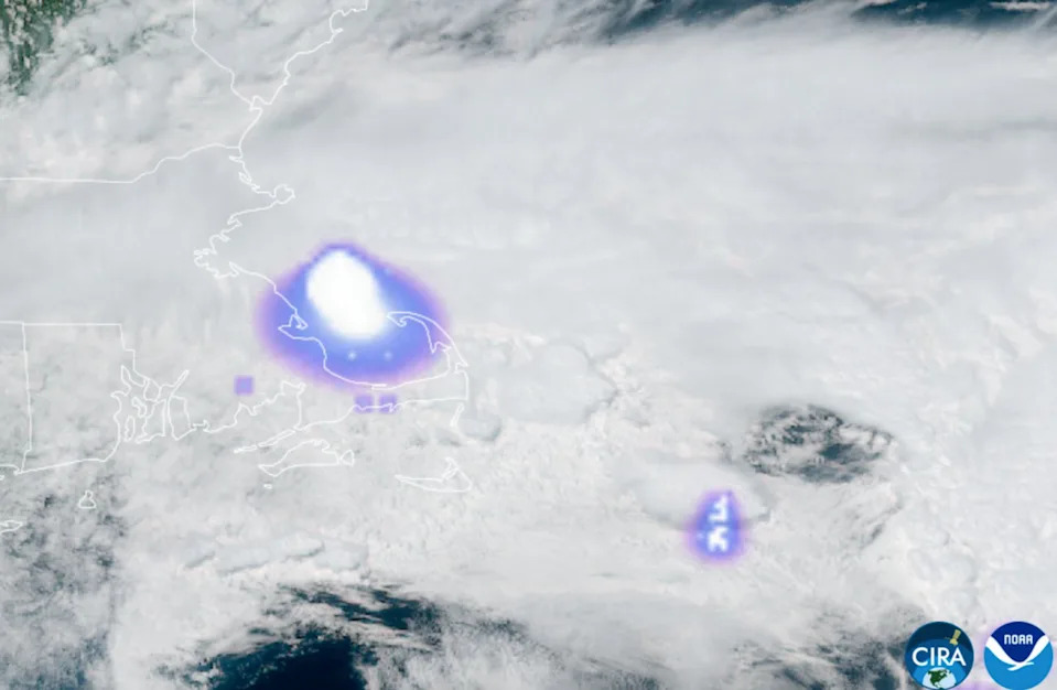 NOAA satellite imagery showing the moment a meteor exploded in the Earth's atmosphere near Boston, causing a sonic boom that was reported across New England (NOAA)