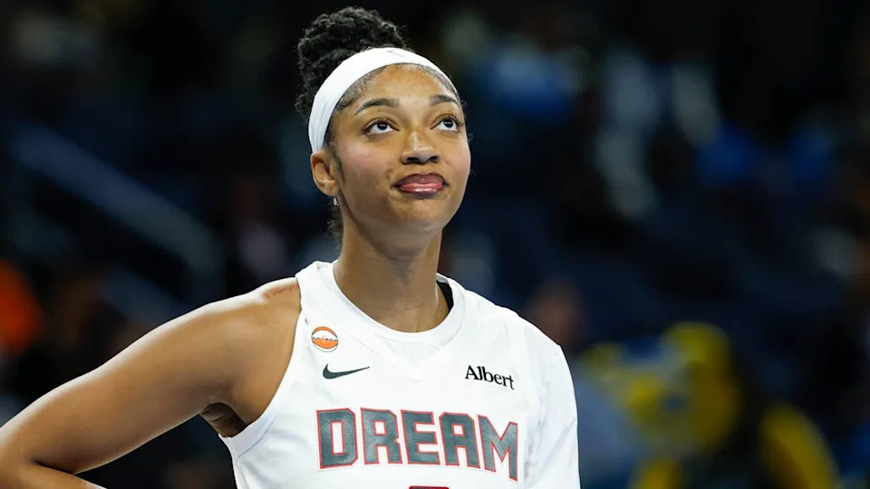 Atlanta Dream forward Angel Reese (5) looks on during a game.Kamil Krzaczynski-Imagn Images