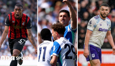 Bournemouth's Rayan, celebrating Brighton players and John McGinn of Aston Villa
