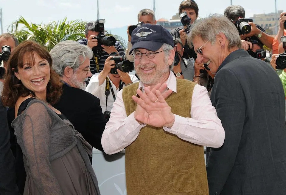 Karen with Steven Spielberg and Harrison Ford reunited in 2008