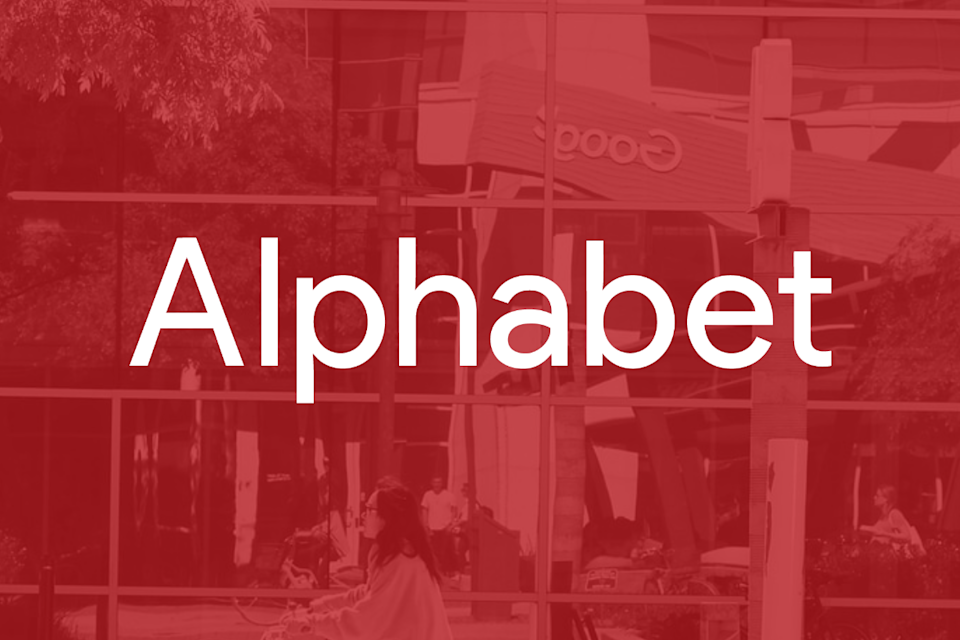 The Alphabet logo over a red background.