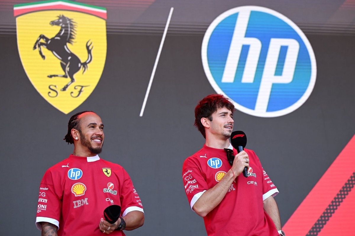Charles Leclerc's hilarious reaction to Lewis Hamilton driving Ferrari's new EV goes viral