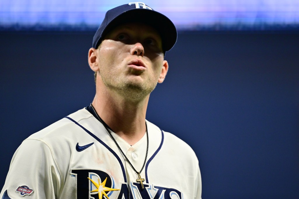 Chase Solesky of the Tampa Bay Rays looking on during his major league debut.