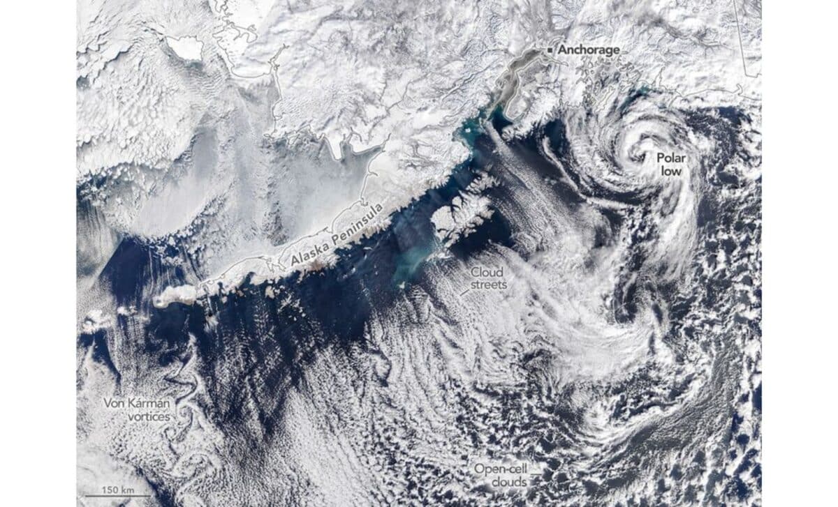 Clouds Line Up, Curl, And Spin Over The Gulf Of Alaska In This Image, Acquired On March 19, 2026, By The Modis On Nasa's Terra Satellite ©nasa Earth Observatorymichala Garrison