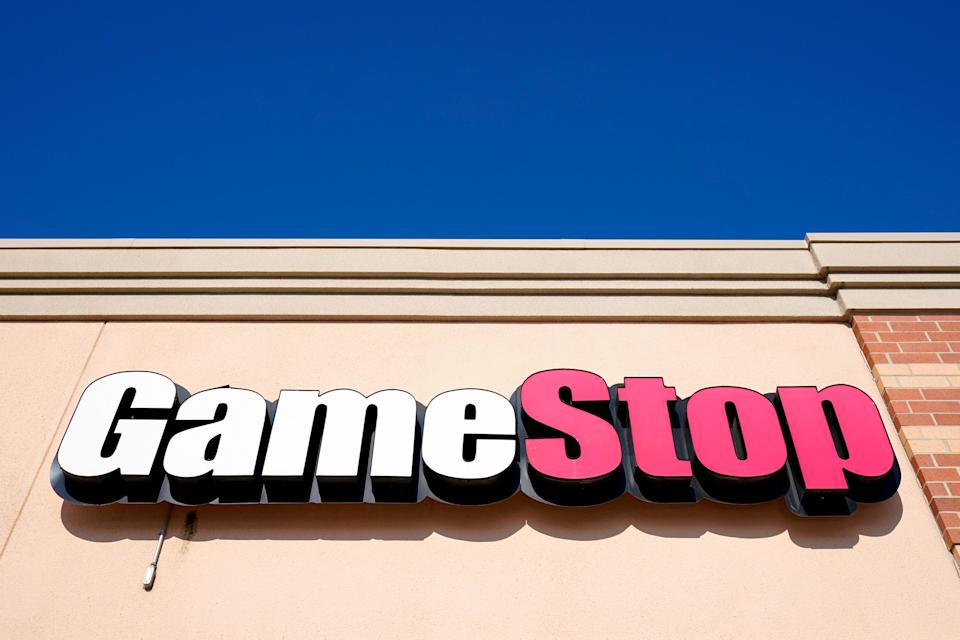 A GameStop sign is displayed above a store in Urbandale, Iowa, on Jan. 28, 2021. (AP Photo/Charlie Neibergall, File)