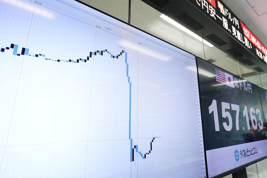 A line graph shows a major and sudden drop on a white screen