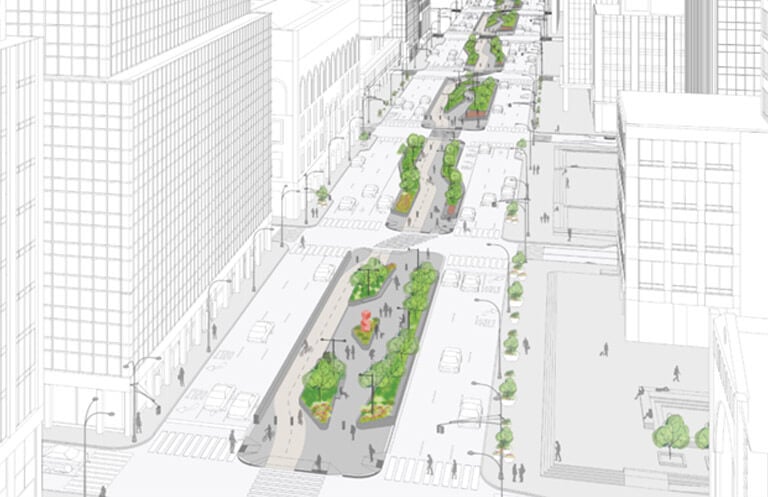 proposal for a redesigned Park Avenue with bike lane in median