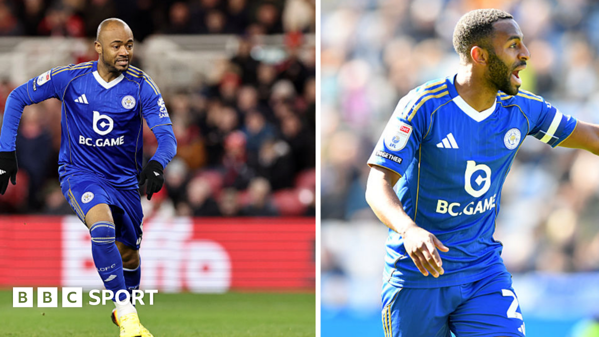 Jordan Ayew and Ricardo Pereira in Leicester City's blue kit in side by side images