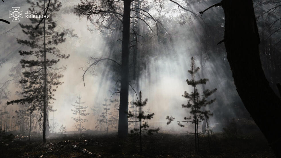 Ukrainian firefighters were working to contain the blaze
