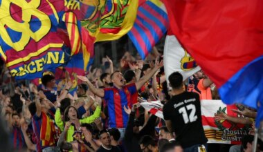 Fans of FC Barcelona celebrate