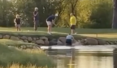 ‘He’s gonna drown him!’: Wild golf fight spills into water hazard as one golfer appears to hold another underwater