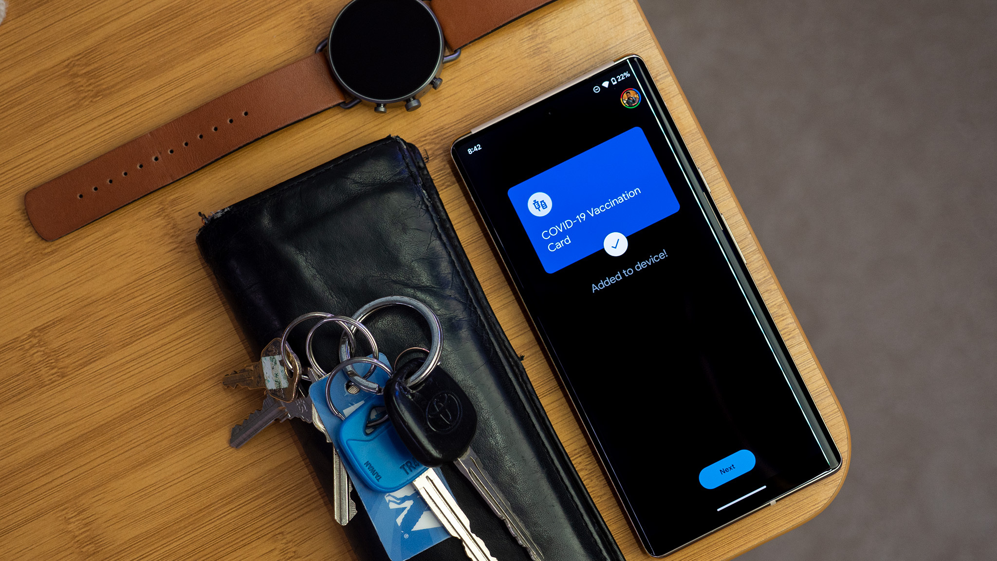 Covid-19 vaccination card on a Google Pixel 6 Pro