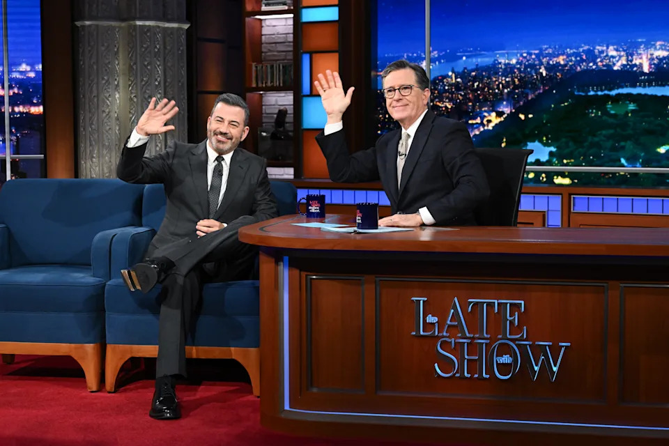 Jimmy Kimmel appears as a guest on "The Late Show with Stephen Colbert," Sept. 30, 2025.