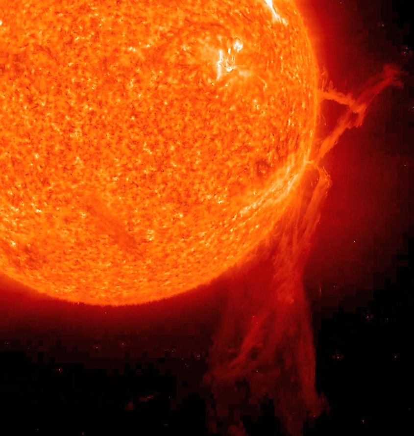 Solar filament that had been snaking around the Sun erupted with a flourish. - NASA