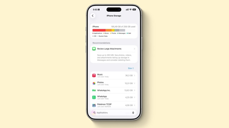 An iPhone mockup with a screen showing the total iPhone storage