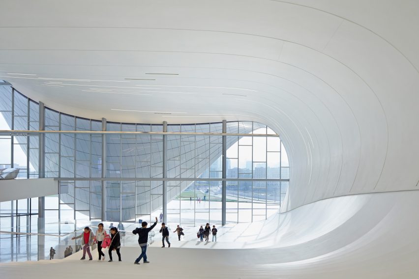 Curved lobby of theatre in Baku