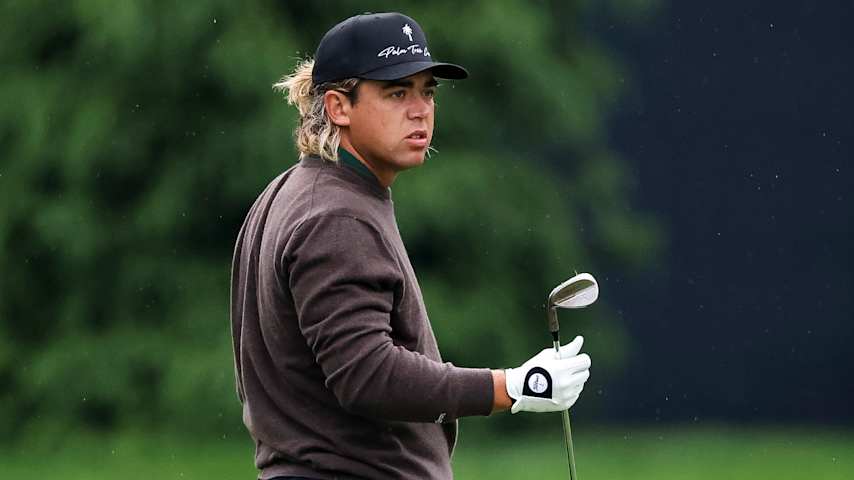 Garrick Higgo was assessed a two-shot penalty for being late to his Round 1 tee time at the 2026 PGA Championship. (Emilee Chinn/Getty Images)